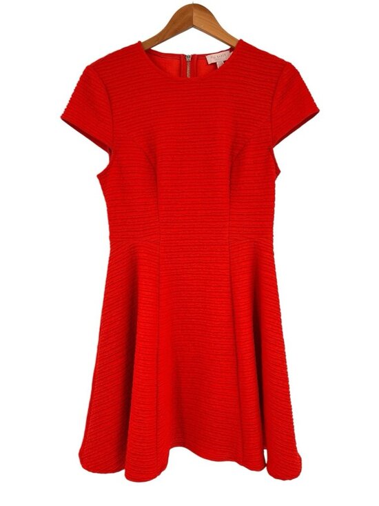 Ted Baker Dresses & Skirts - TED BAKER Women's Red Textured Short Sleeve Fit & Flare Scuba Dress US 4-6